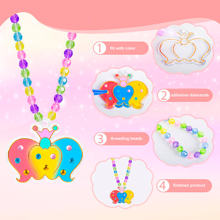 Acest set bogat de pandantive conține 6 modele, 6 culori diferite, 6 lanțuri pentru pandantiv, 1 pensetă, 1 pachet de diamante, 1 pachet de mărgele colorate și 1 sfoară mai lungă!