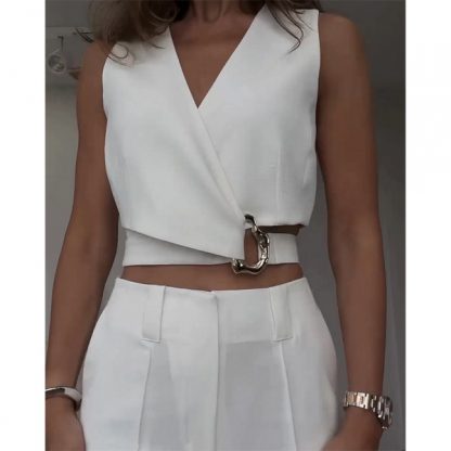 BELKOMPL-BEL-L//XL, Top alb elegant cu un design unic - Image 3