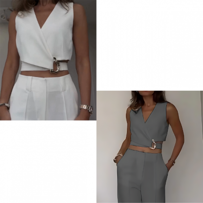 BELKOMPL-BEL-S/M, Top alb elegant cu un design unic - Image 2