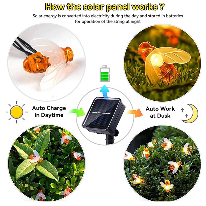 BeeLights, lampa solară cu 30 de lumini LED în formă de albine - Image 5