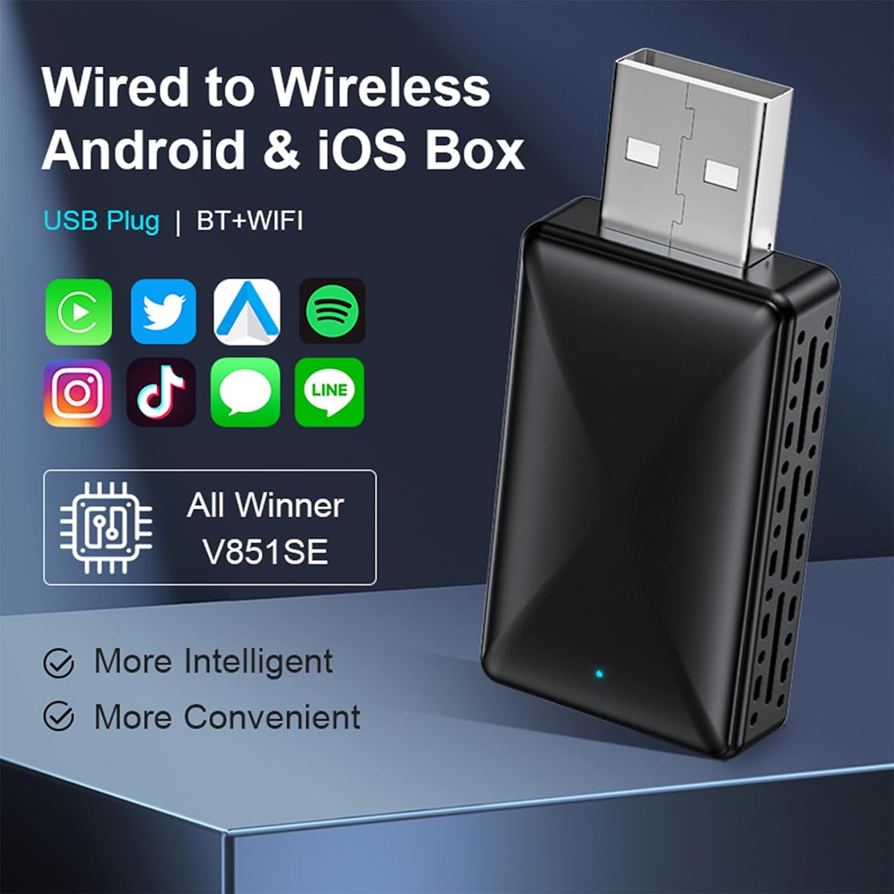 CarPlay, stick USB pentru conectivitate wireless a mașinii cu Apple CarPlay și Android Auto - Image 1