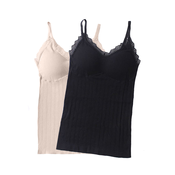 ComfortTop, 1 + 1 GRATUIT Set de 2 tricouri cu bretele, căptușite, negru și bej - Image 1