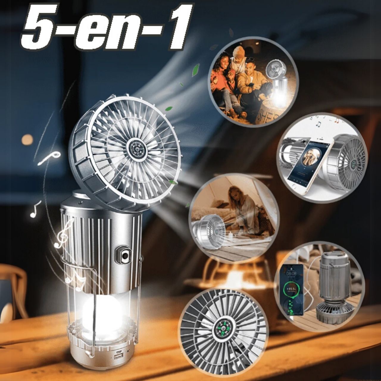 Fan, lampă LED solară multifuncțională 5 în 1 cu ventilator - Image 1