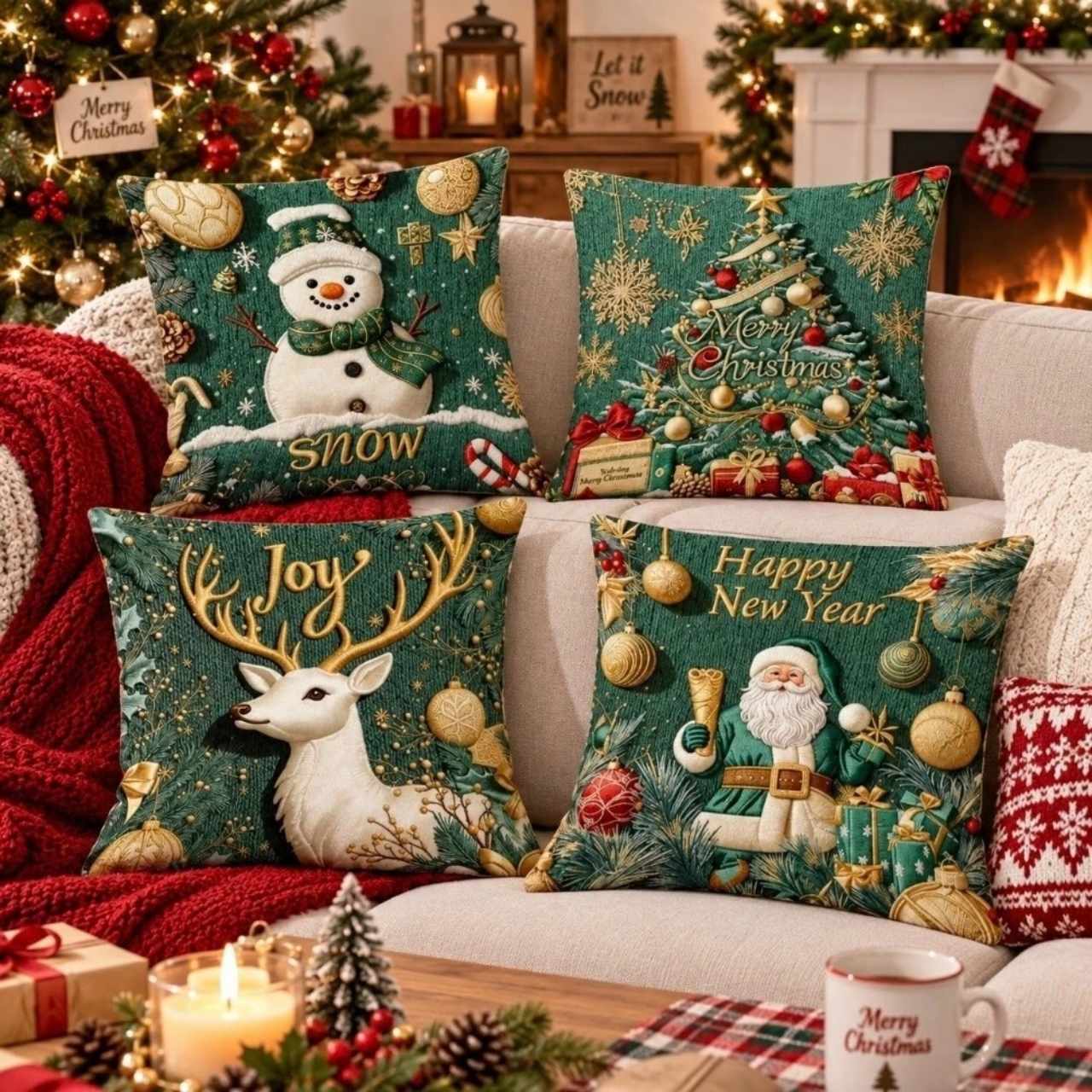 Huse pentru perne de Crăciun (4 bucăți), GreenXmass - Image 11