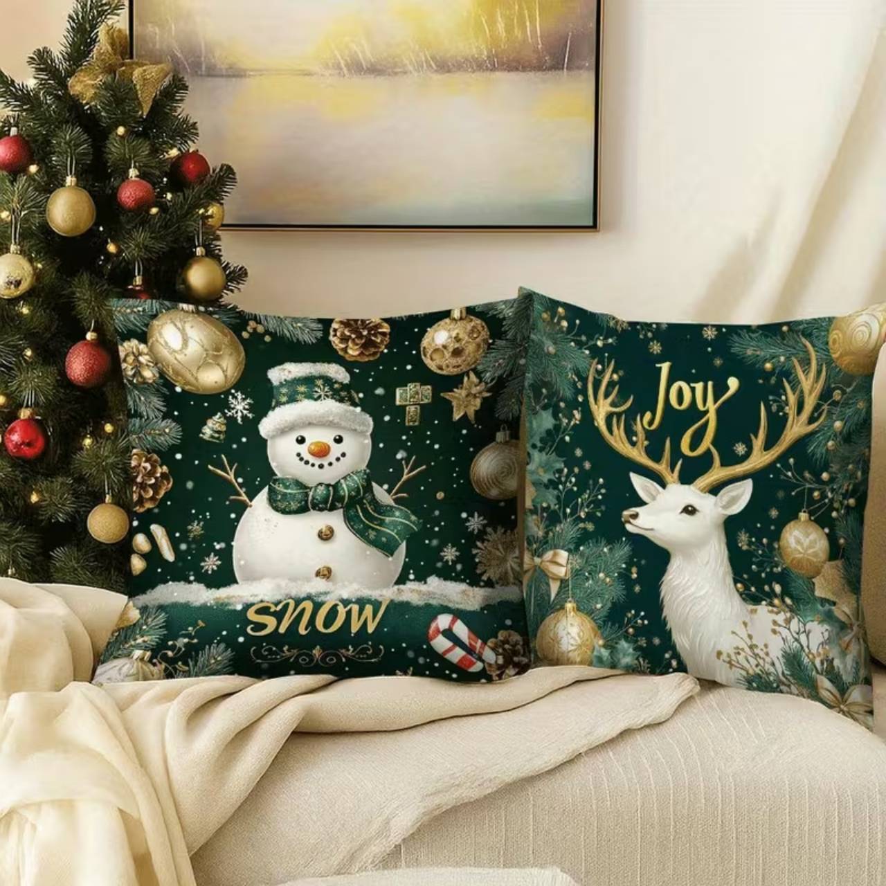 Huse pentru perne de Crăciun (4 bucăți), GreenXmass - Image 4