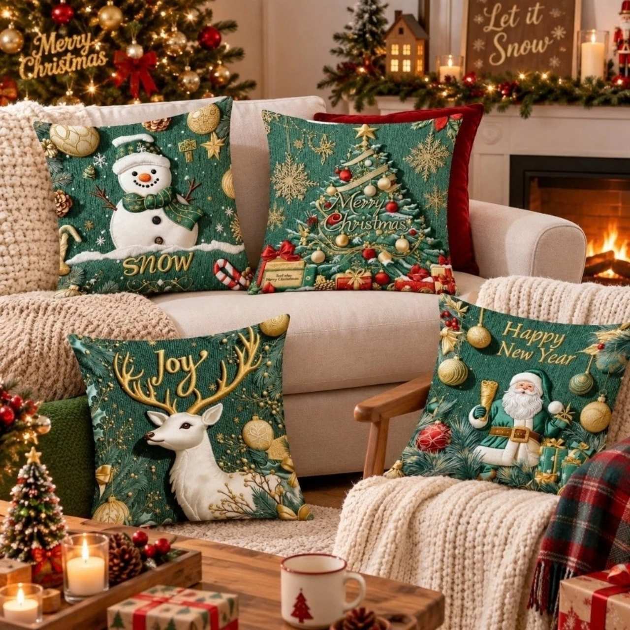 Huse pentru perne de Crăciun (4 bucăți), GreenXmass - Image 9