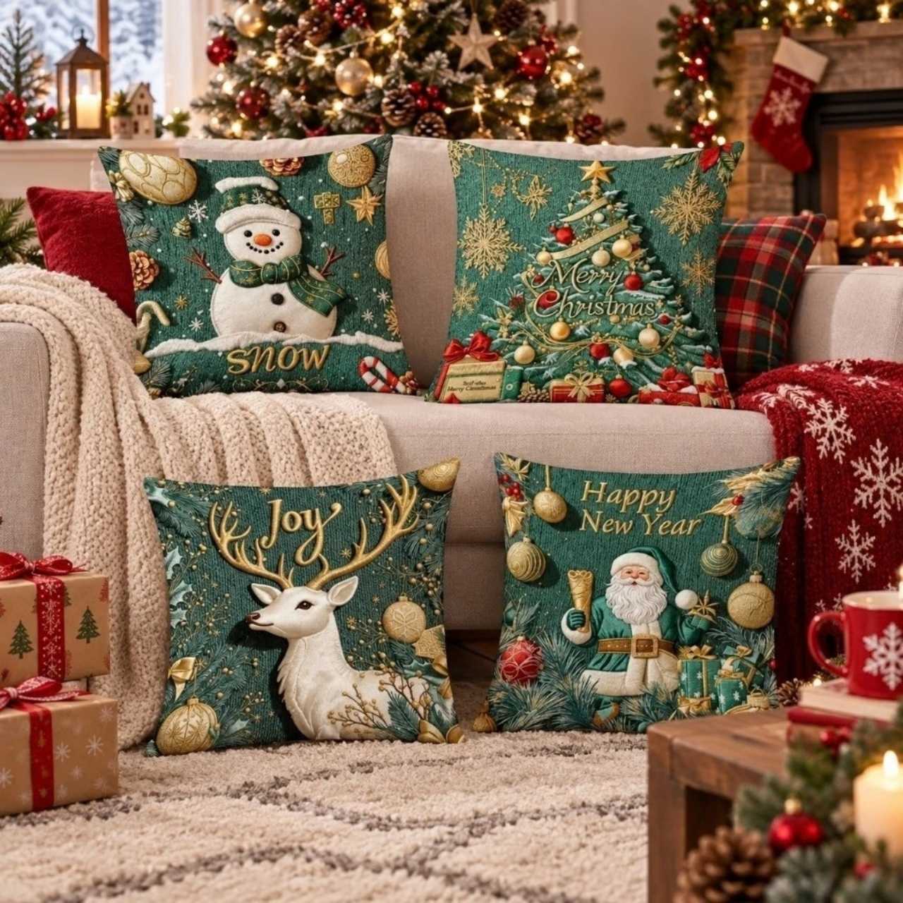 Huse pentru perne de Crăciun (4 bucăți), GreenXmass - Image 10