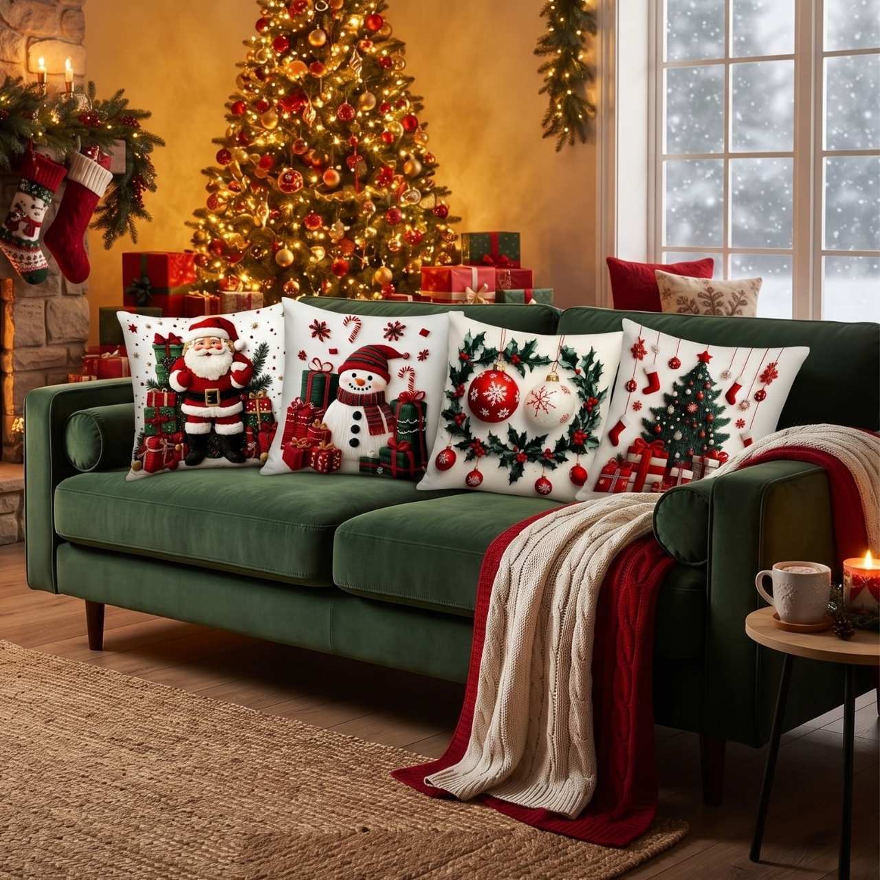 Huse pentru perne de Crăciun (4 bucăți), RedXmass - Image 3