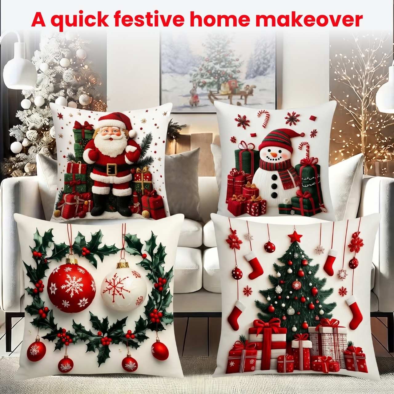 Huse pentru perne de Crăciun (4 bucăți), RedXmass - Image 4