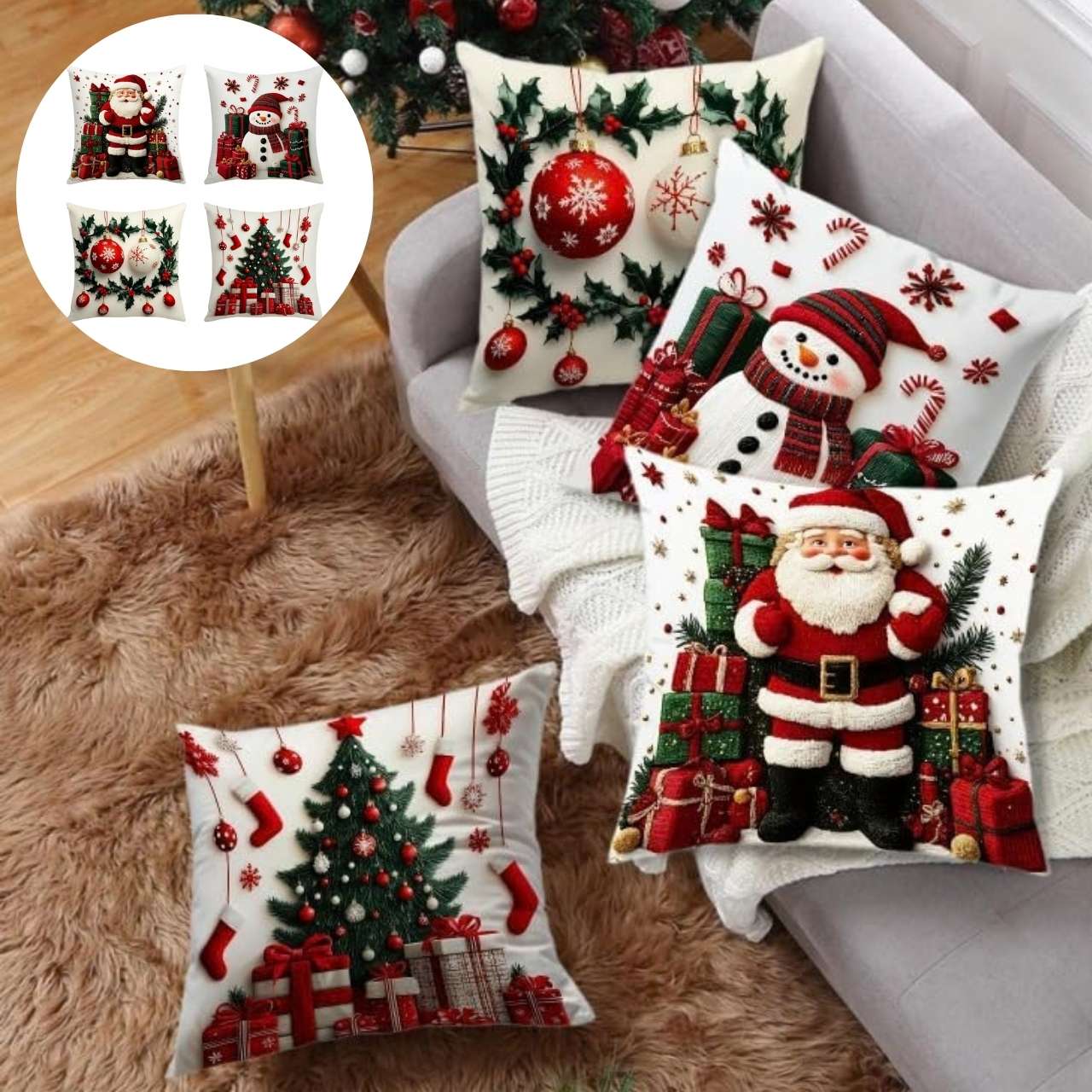 Huse pentru perne de Crăciun (4 bucăți), RedXmass - Image 9