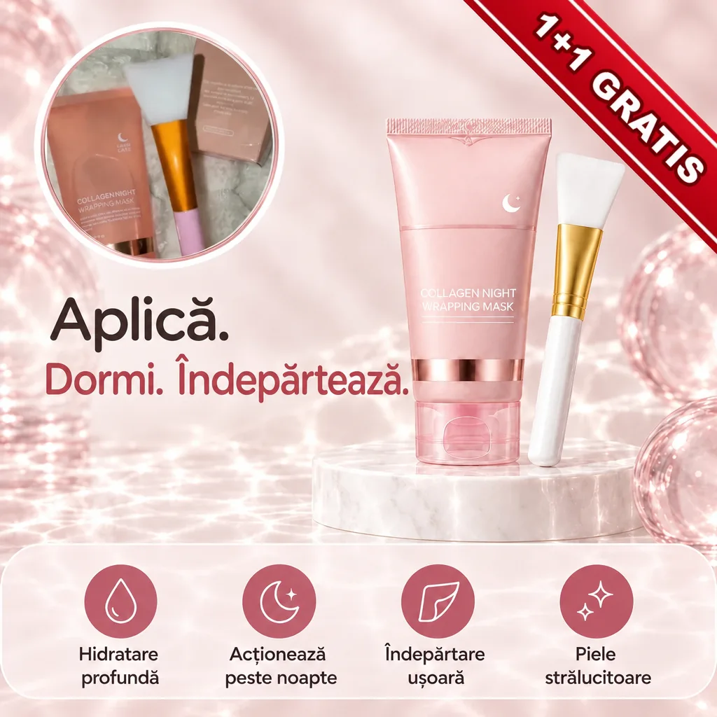CollagenMask, mască de față cu colagen, tip peel-off, pentru utilizare peste noapte (1+1 GRATUIT) - Image 1