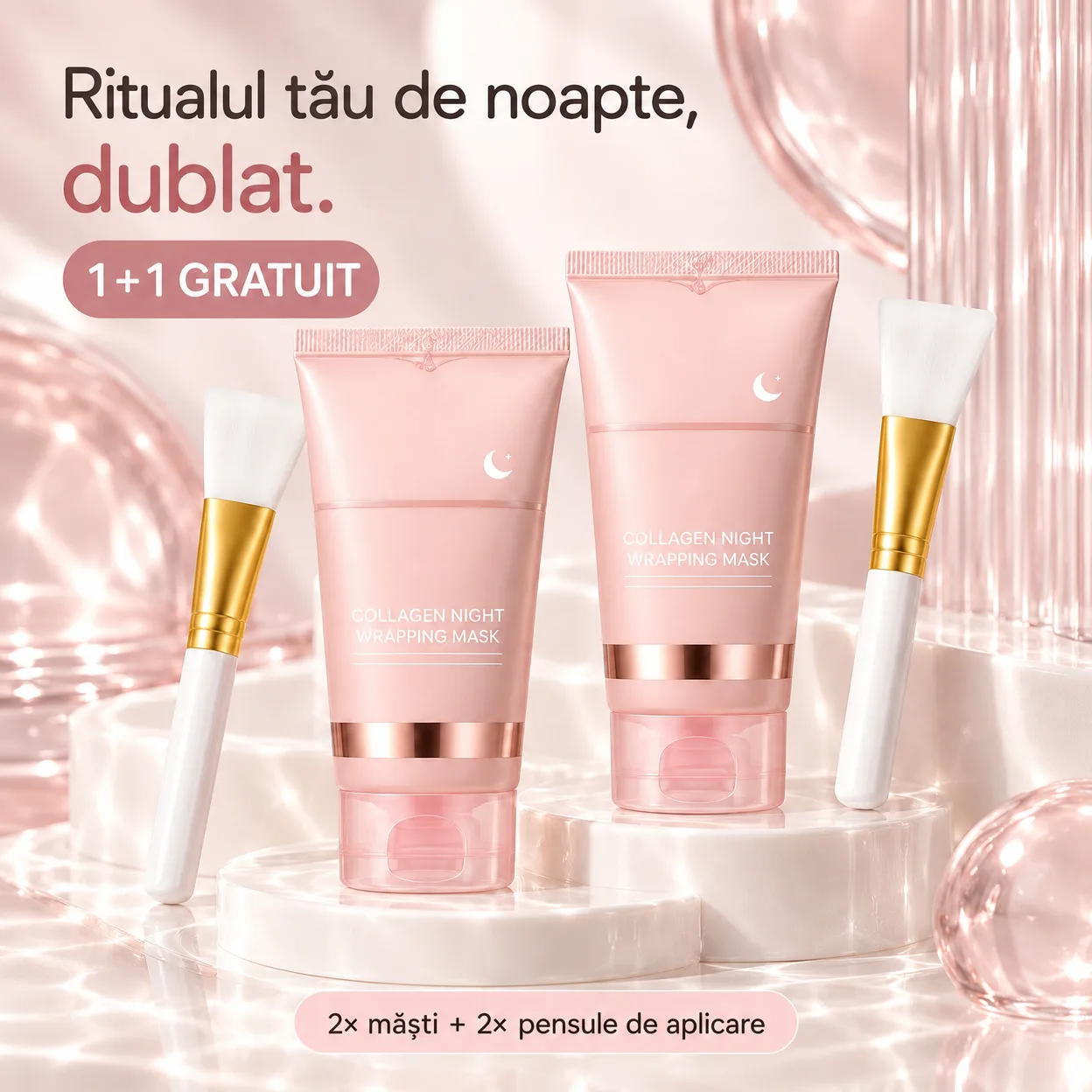CollagenMask, mască de față cu colagen, tip peel-off, pentru utilizare peste noapte (1+1 GRATUIT) - Image 2