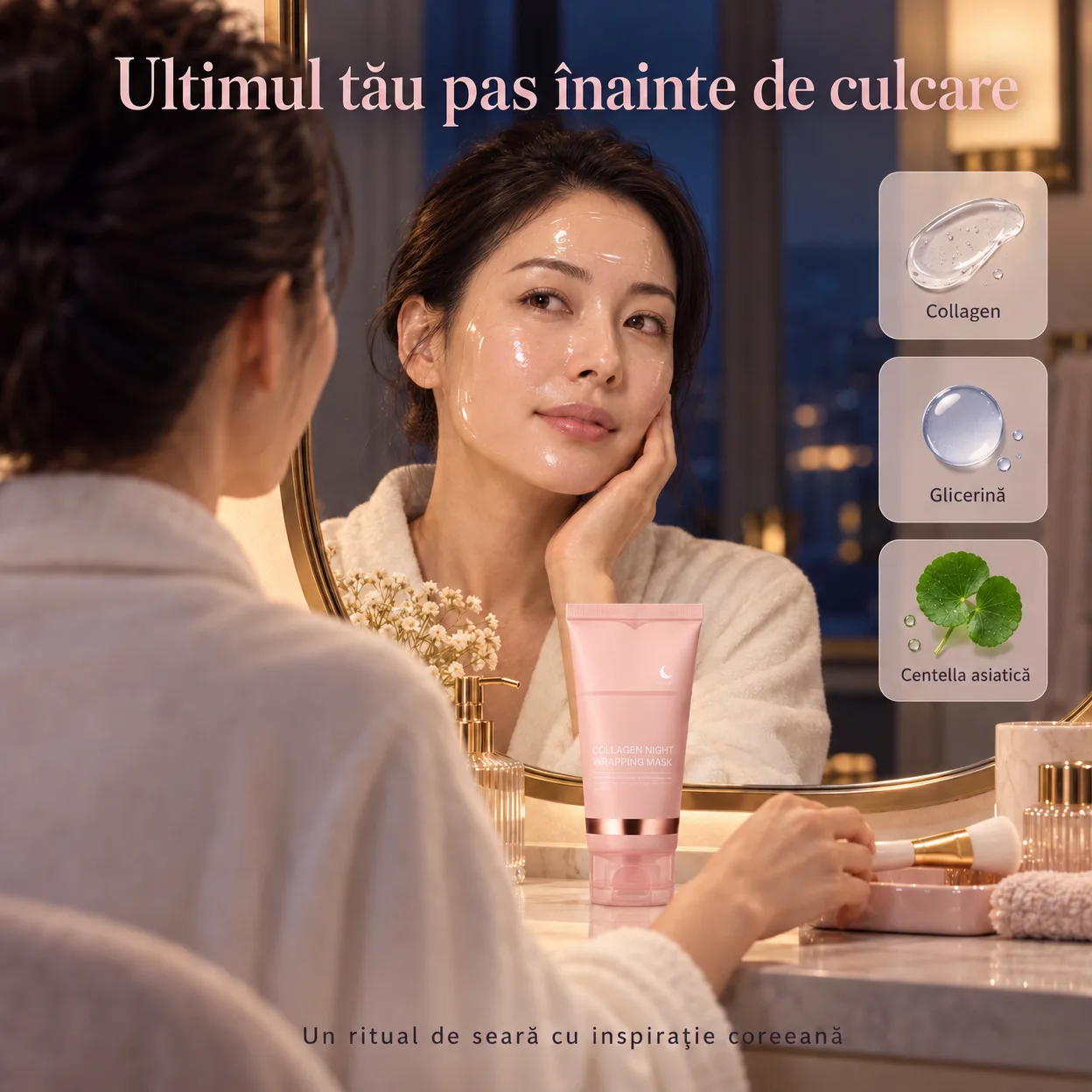 Masca tonifică, revigorează și revitalizază pielea chiar după prima aplicare – datorită extractului de colagen și ingredientelor active suplimentare.