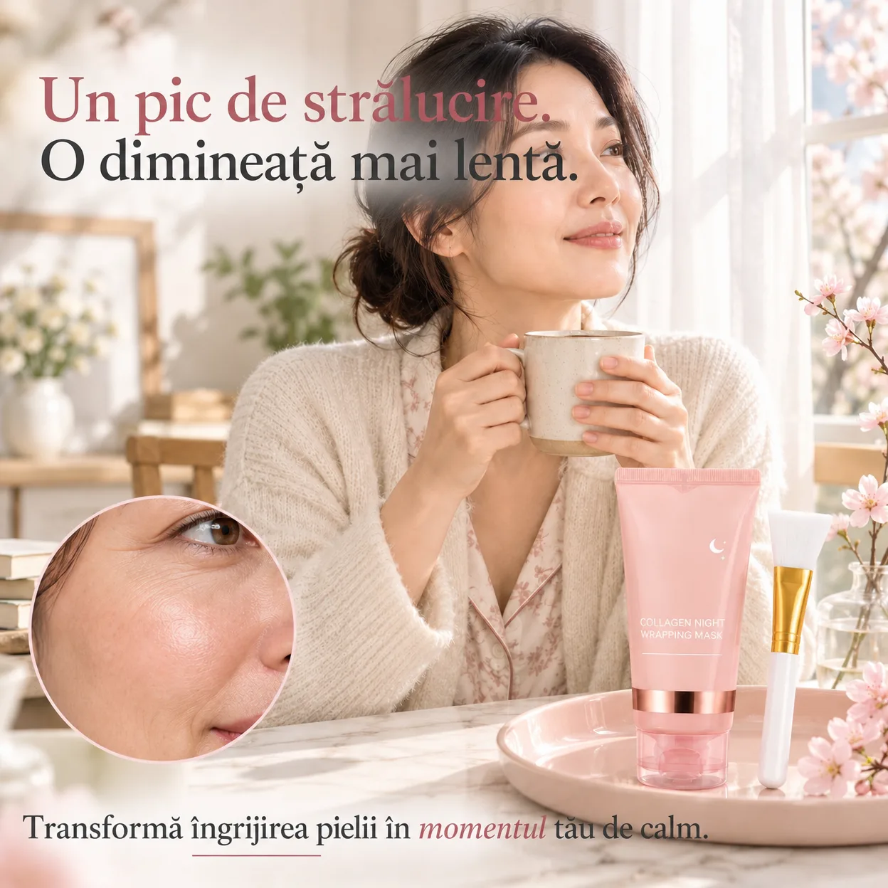 Nu este necesară clătirea înainte de culcare – masca se usucă și formează o peliculă pe care o puteți îndepărta cu ușurință dimineața.