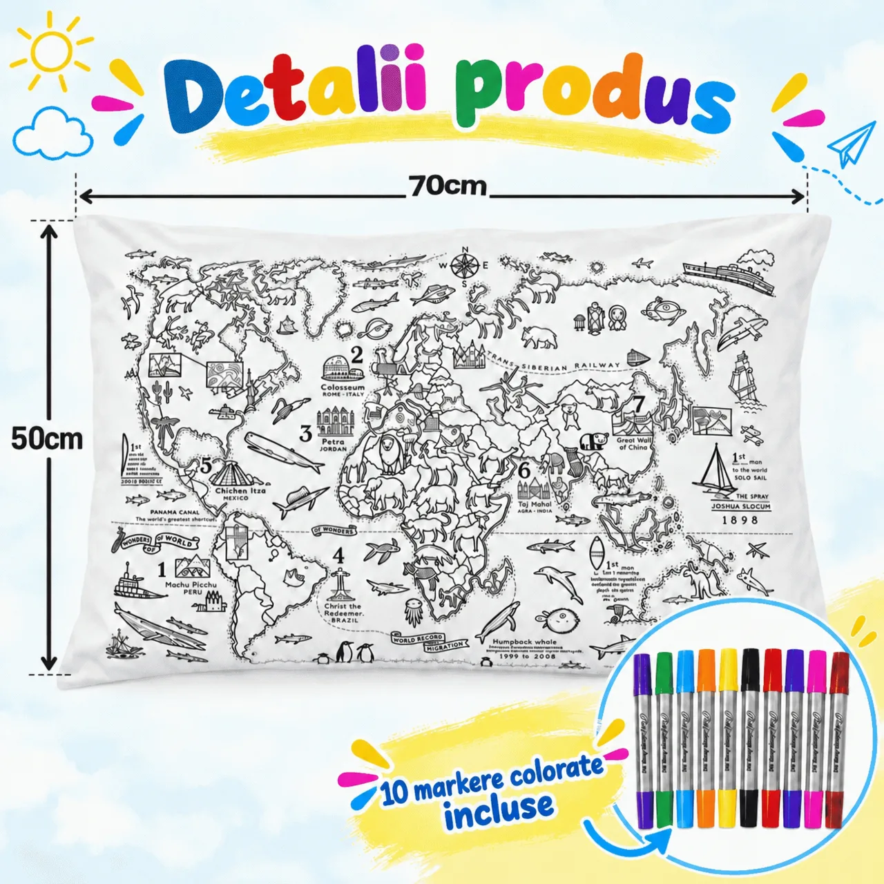 Colorează-ți perna – Harta lumii, ColoringPillow - Image 3