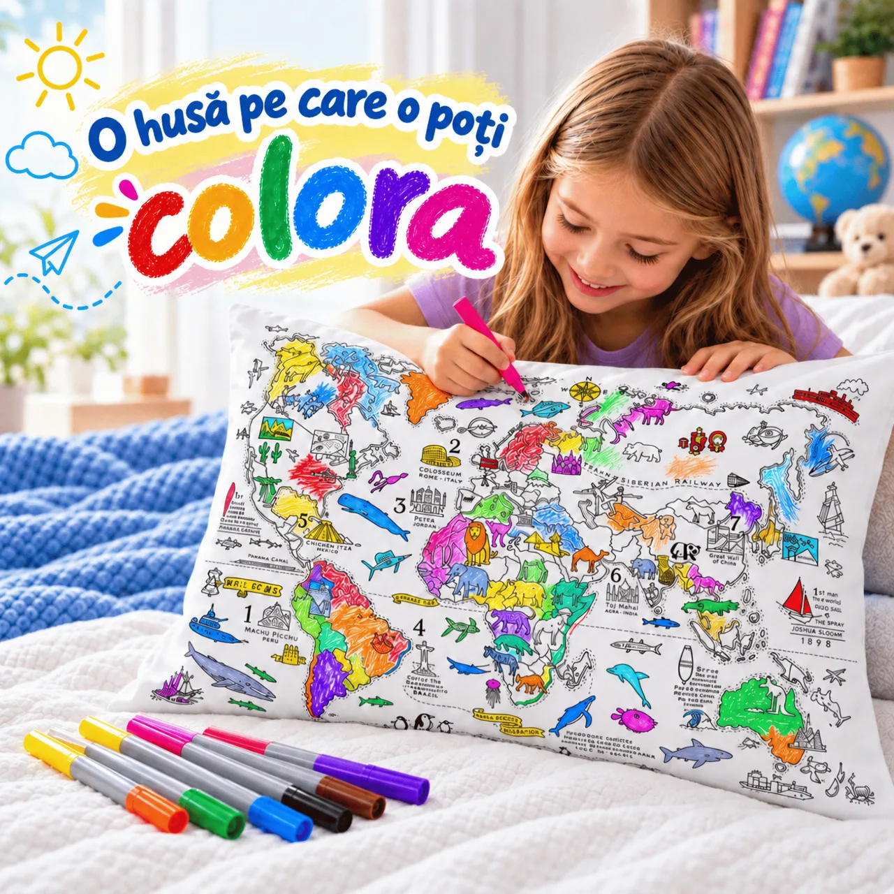 O față de pernă pe care o poți colora