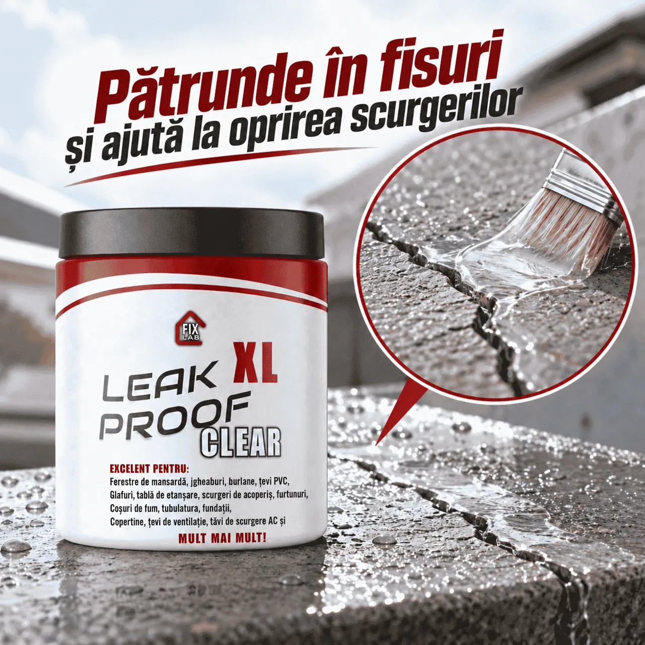 Pătrunde în fisuri și ajută la oprirea scurgerilor